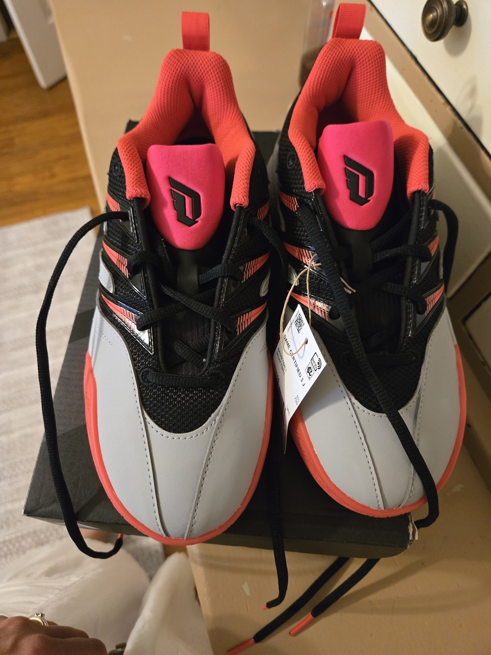 adidas Black Trainers with Hot Pink Tongue and Coral Accents